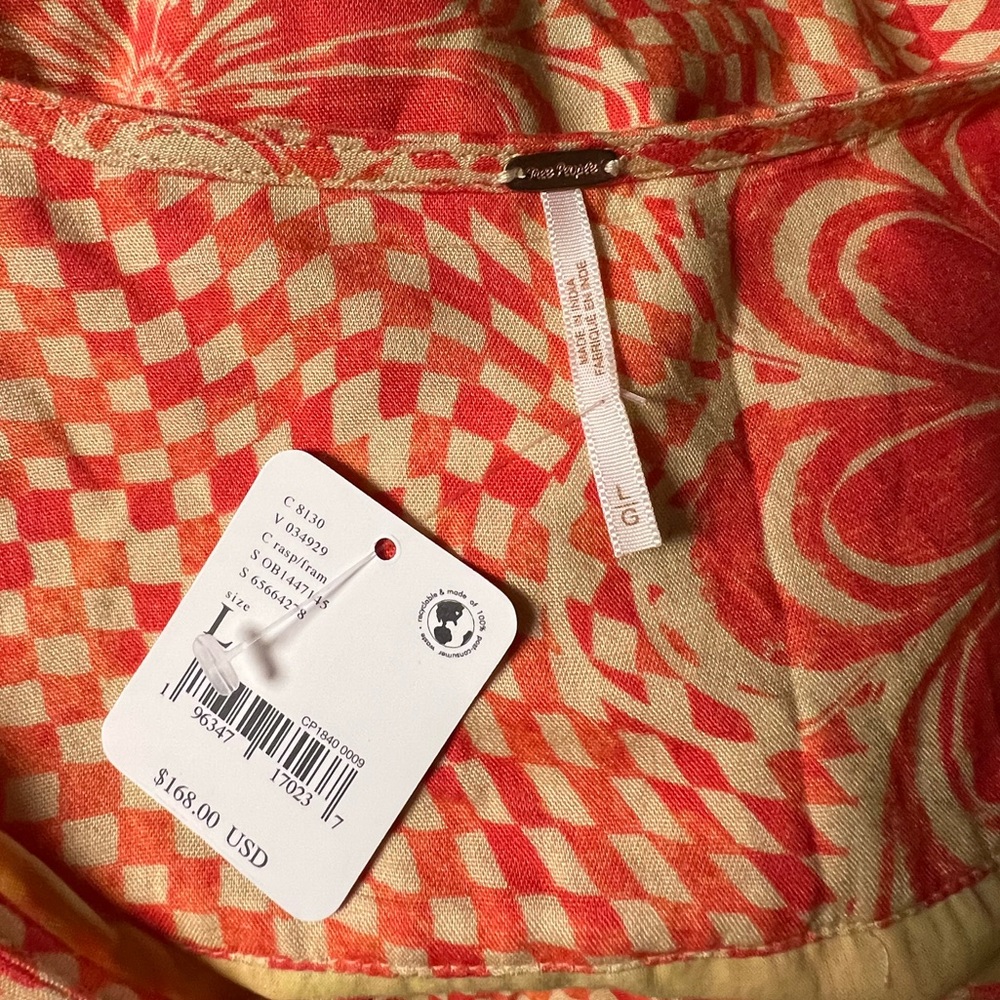 Free People Button front, tie detail, retro maxi dress, orange cream red - Picture 3 of 7